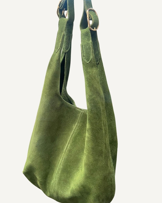 Tote bag de piel de gamuza verde pasto