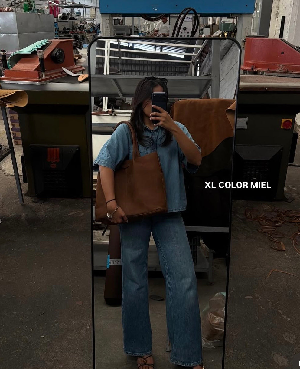 Tote bag XL piel nobuck color miel