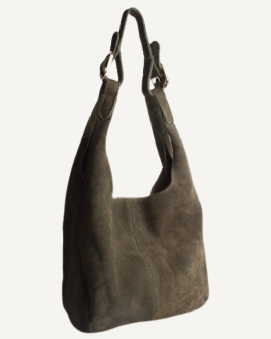 Tote bag de piel de gamuza verde olivo 2