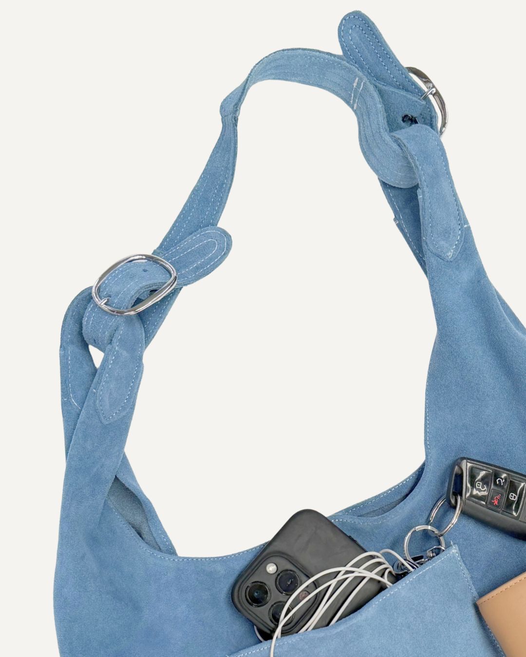 Tote bag de piel de gamuza color nube