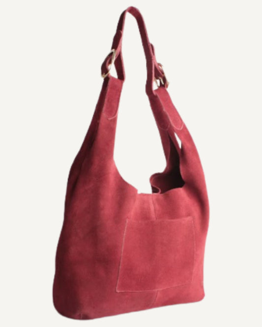Tote bag de piel de gamuza cherry