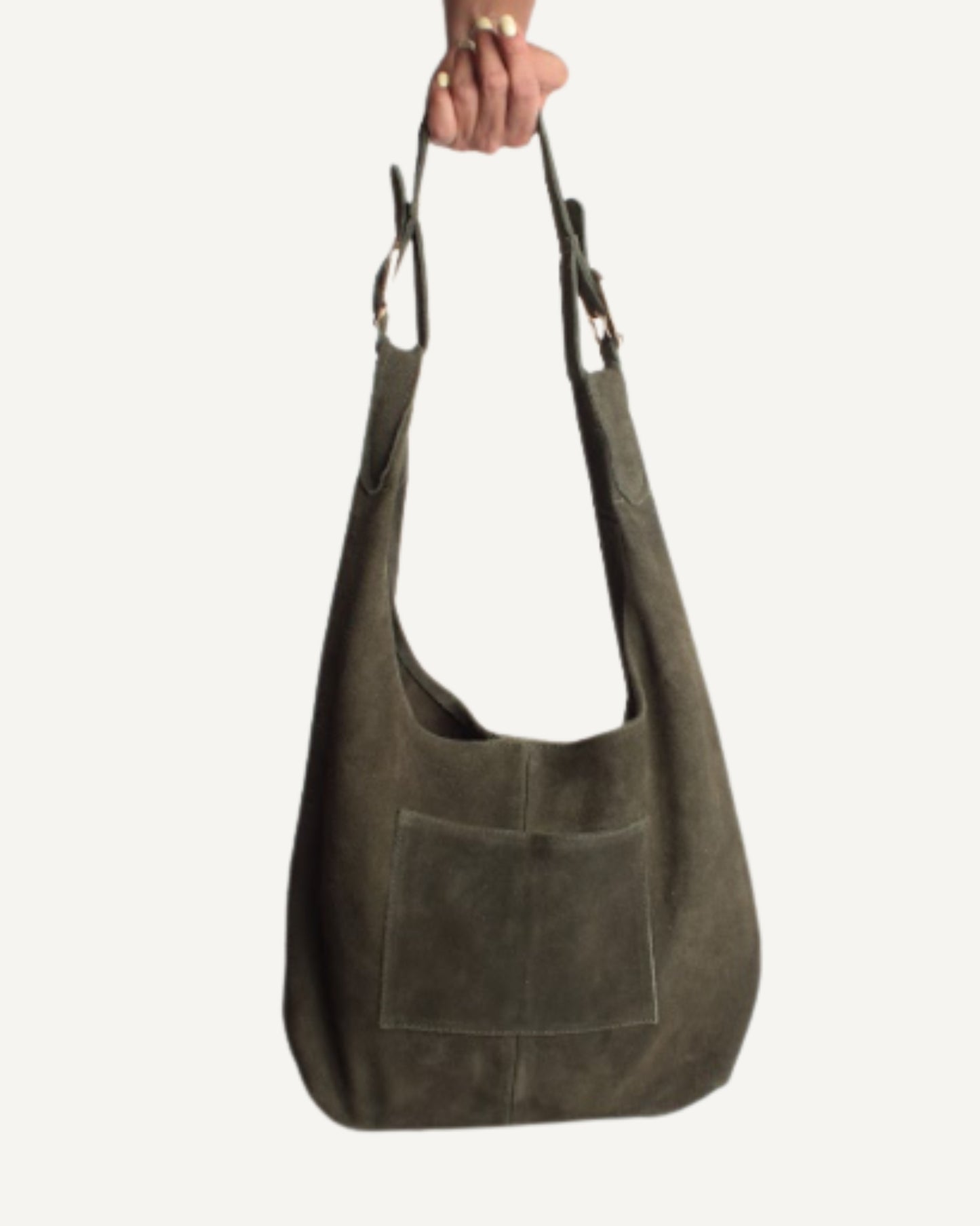 Tote bag de piel de gamuza verde olivo 2
