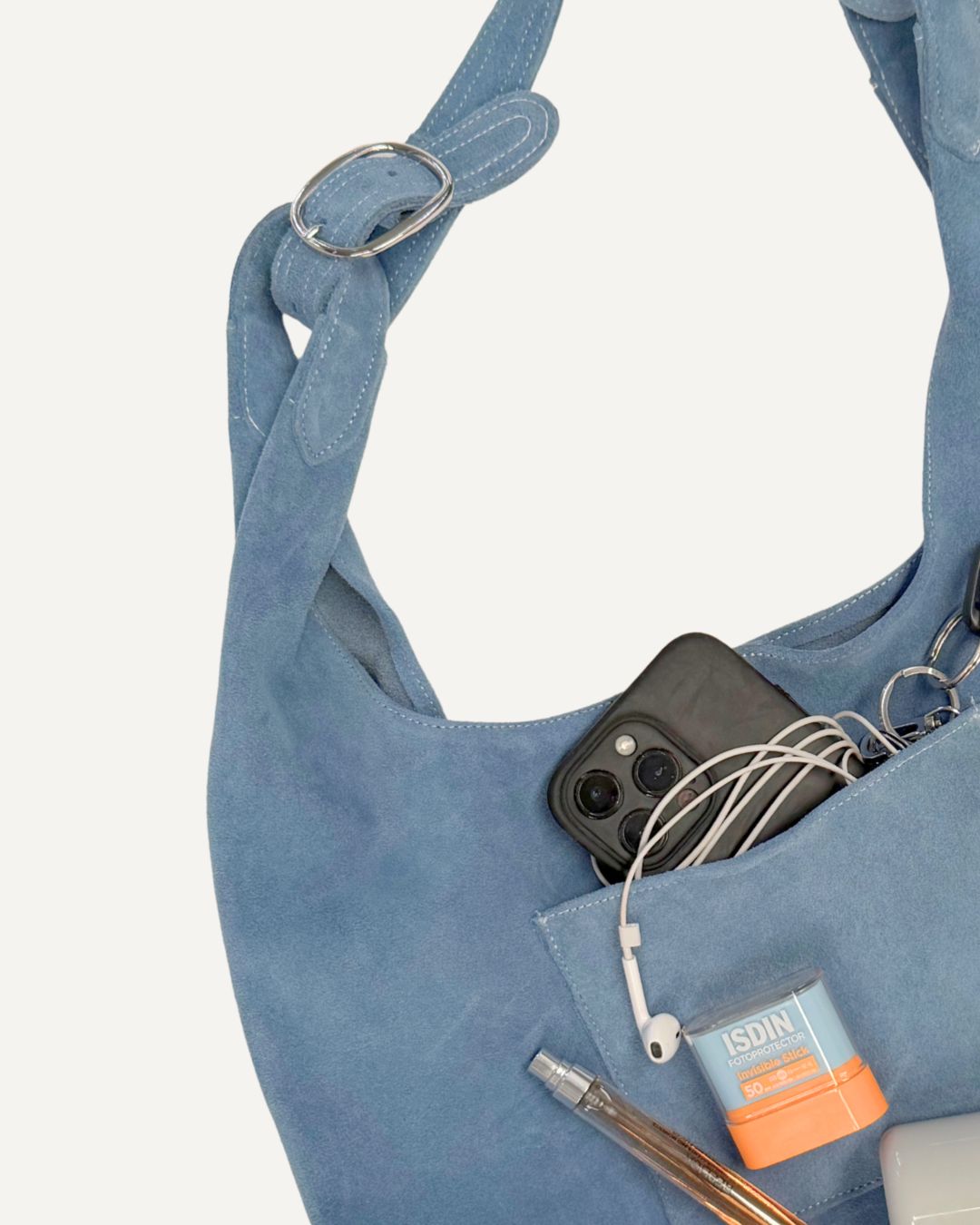 Tote bag de piel de gamuza color nube