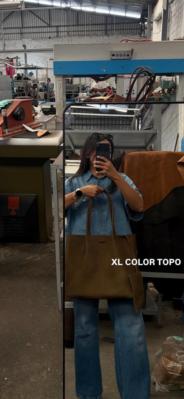 Tote bag XL piel nobuck topo