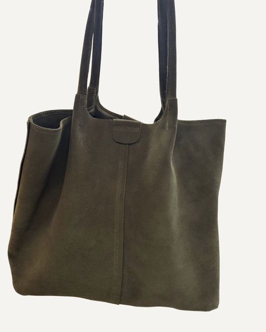 Tote bag de piel se gamuza XL olivo