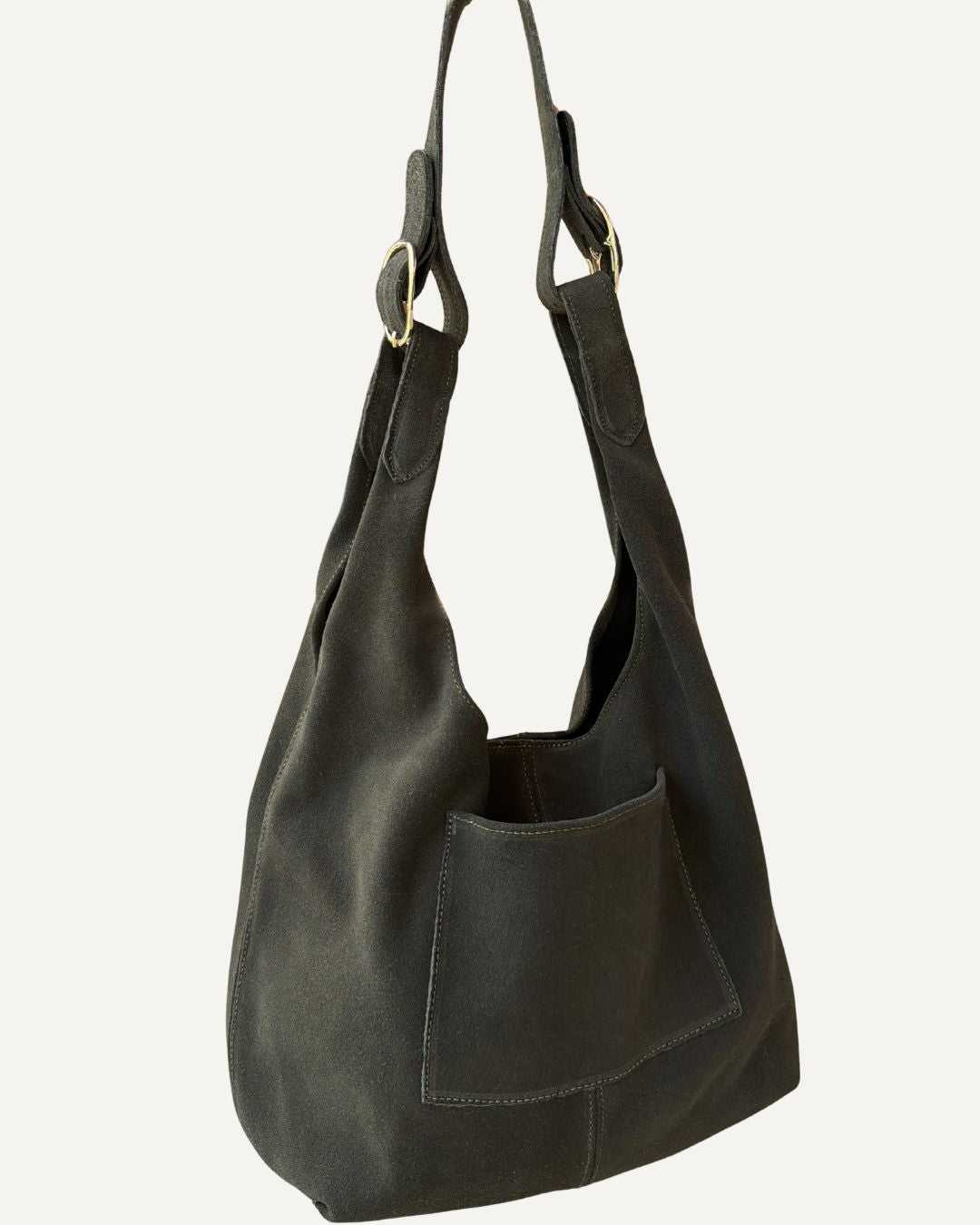 Tote bag de piel de gamuza verde olivo