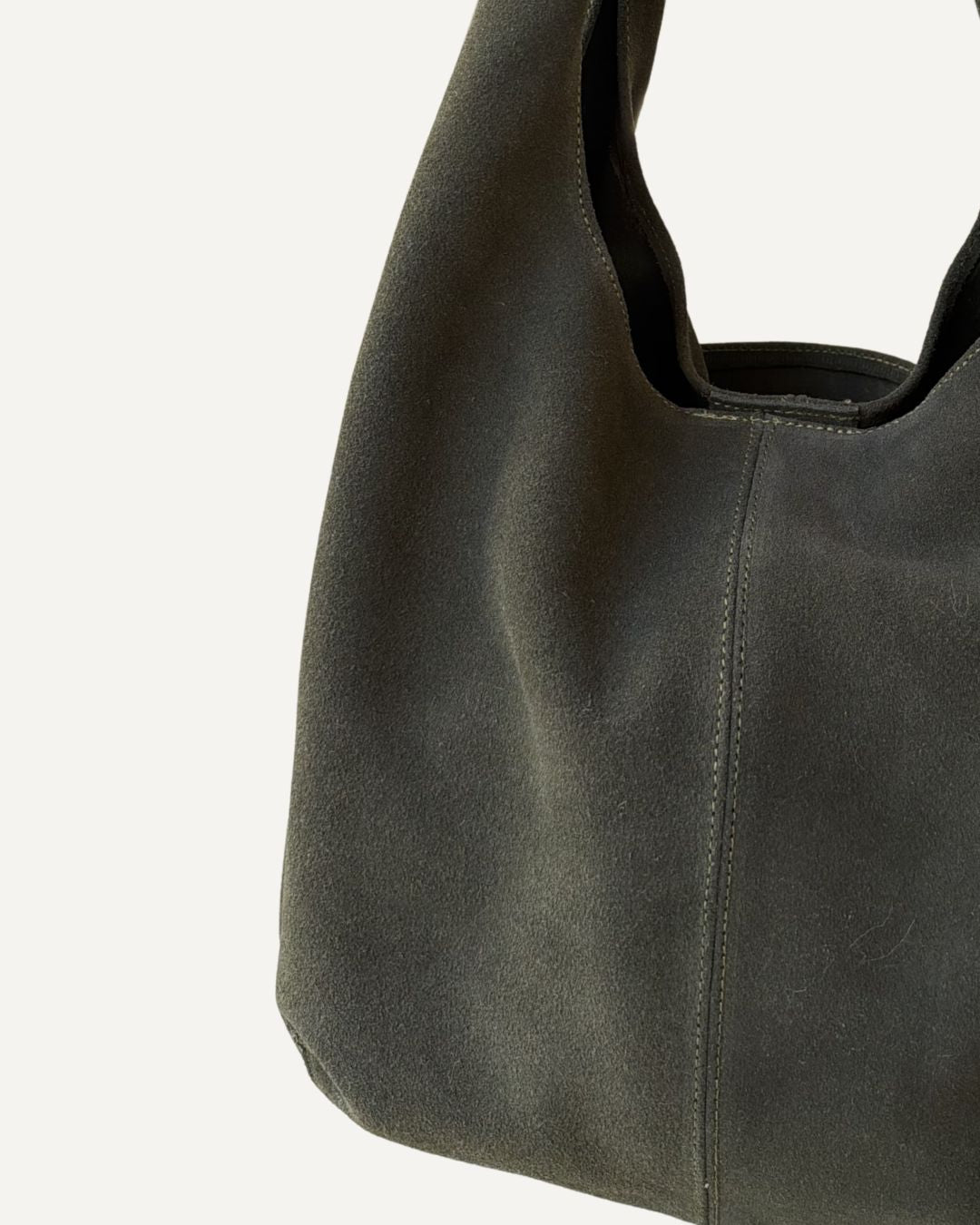 Tote bag de piel de gamuza verde olivo