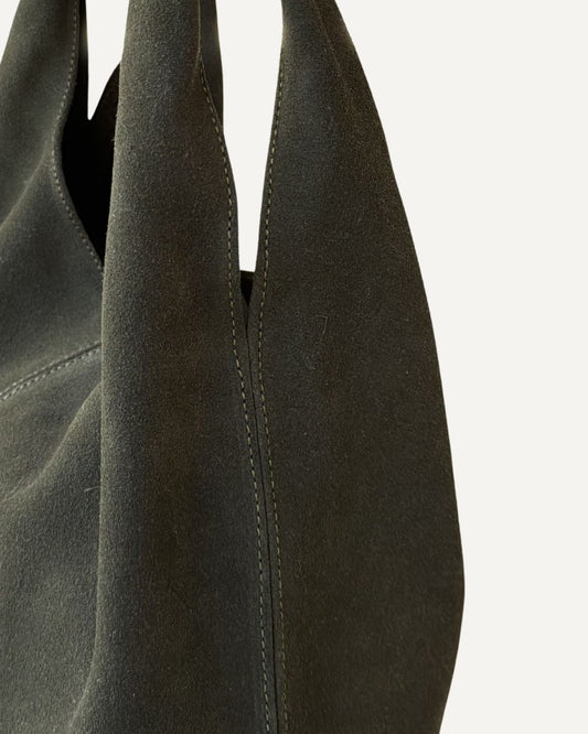 Tote bag de piel de gamuza verde olivo
