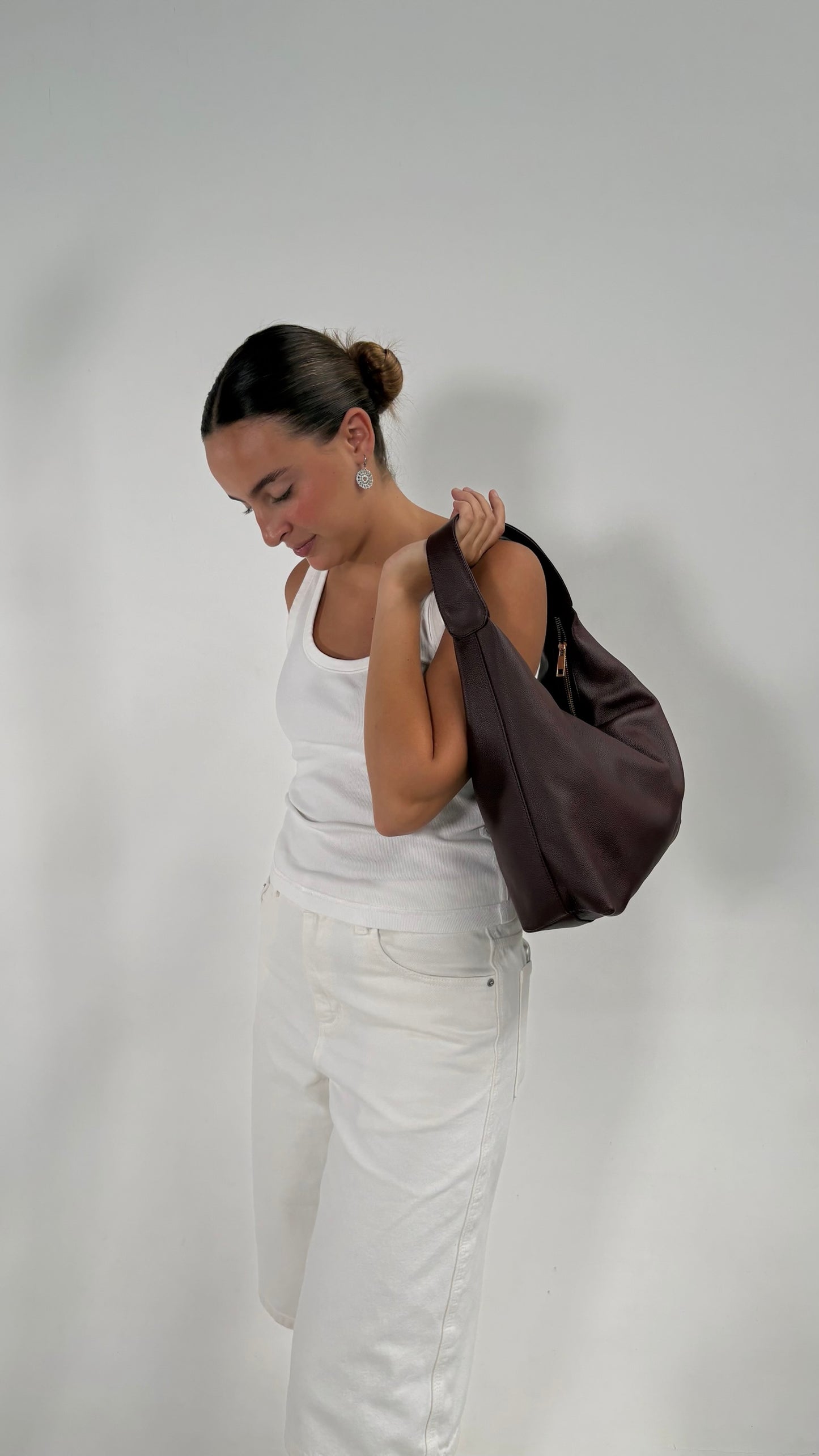 Bolsa Zip de piel cafe